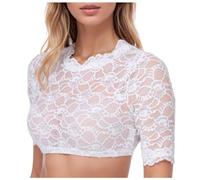Generisch Dirndl Bluse Damen Oktoberfest Trachtenbluse Trachten Flügelärmel Spitze Kurzarm Dirndlbluse Trachtenblusen Sexy Elegante V Ausschnitt Weiß L