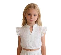 Generisch Dirndl Bluse Mädchen- Weiß Kurzarm Trachten Trachtenbluse Flügelärmel Dirndlbluse Hochgeschlossen Oktoberfest Kostüm Elegante Spitzenbluse Spitze Dirndlblusen Tracht Bluse Mädchen