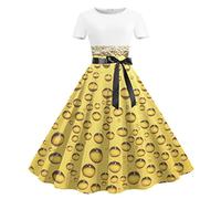 Generisch Dirndl Damen Lang, Sommerkleid Damen, Modische Cocktailkleider Für Damen Kurzärmelig Knielang Retro A Linie Ausgestellt Swing Formelles Abschlussball Partykleid