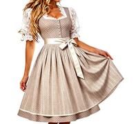 Generisch Dirndl Damen Midi Dirndlkleid Trachtenkleid Lang Trachtenrock 2 Teilig Dirndl Damen Oktoberfest Outfit Dresses Trachten Dirndelkleider Komplett Set mit 2 Teilig Dirndlkleid Schürze