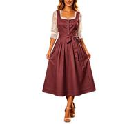 Generisch Dirndl Damen Midi Dirndlkleid Trachtenkleid Lang Trachtenrock 2 Teilig Dirndl Damen Oktoberfest Outfit Dresses Trachten Dirndelkleider Komplett Set mit 2 Teilig Dirndlkleid Schürze 1