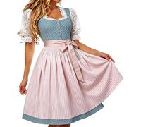 Generisch Dirndl Damen Midi Dirndlkleid Trachtenkleid Lang Trachtenrock 2 Teilig Dirndl Damen Oktoberfest Outfit Dresses Trachten Dirndelkleider Komplett Set mit 2 Teilig Dirndlkleid Schürze