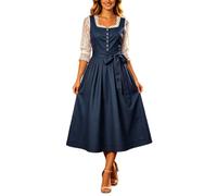 Generisch Dirndl Damen Midi Dirndlkleid Trachtenkleid Lang Trachtenrock 2 Teilig Dirndl Damen Oktoberfest Outfit Dresses Trachten Dirndelkleider Komplett Set mit 2 Teilig Dirndlkleid Schürze 1