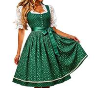 Generisch Dirndl Damen Midi Dirndlkleid Trachtenkleid Lang Trachtenrock 2 Teilig Dirndl Damen Oktoberfest Outfit Dresses Trachten Dirndelkleider Komplett Set mit 2 Teilig Dirndlkleid Schürze 1