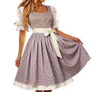 Generisch Dirndl Damen Midi Dirndlkleid Trachtenkleid Lang Trachtenrock 2 Teilig Dirndl Damen Oktoberfest Outfit Dresses Trachten Dirndelkleider Komplett Set mit 2 Teilig Dirndlkleid Schürze