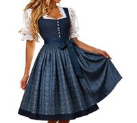 Generisch Dirndl Damen Midi Dirndlkleid Trachtenkleid Lang Trachtenrock 2 Teilig Dirndl Damen Oktoberfest Outfit Dresses Trachten Dirndelkleider Komplett Set mit 2 Teilig Dirndlkleid Schürze