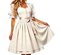 Generisch Dirndl Damen Midi Dirndlkleid Trachtenkleid Lang Trachtenrock 2 Teilig Dirndl Damen Oktoberfest Outfit Dresses Trachten Dirndelkleider Komplett Set mit 2 Teilig Dirndlkleid Schürze 1