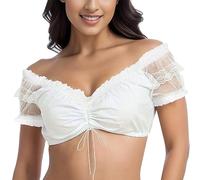 Generisch Dirndlbluse Damen Schwarz Dirndl Große Größen Drindl V Ausschnitt Oktoberfest Bluse Trachten Flügelärmel Elegante Trachtenbluse Sexy Kurzarm Trachtenblusen Spitze Weiß XL