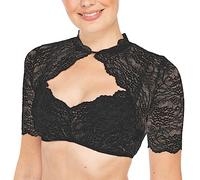 Generisch Dirndlbluse Schwarz Damen Elegant Spitze Stretch Trachtenbluse Oktoberfest Kostüm Kurzarm Spitzenweste Dirndl Trachten Bluse Sexy Halbarm Transparent Tracht Spitzenbluse,S