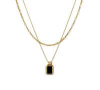 Generisch Doppellagige Halskette Aus Schwarzem Onyx, 18 Karat Vergoldet, Stapelbarer Anhänger, Schmuckstück Aus Heilendem Naturstein Für Damen, Geschenkidee