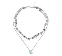 Generisch Doppellagige Natursteinkette Für Damen Und Herren, Natürliche, Unregelmäßige Splittersteinkette Mit Edelsteinanhänger, Boho-Stil, Handgefertigter Schmuck, Geschenk Mit Beutel, Fluorit