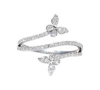 Generisch Doppelter Schmetterlingsring Silber Zirkon Hochzeit Verlobungsring Geschenk Schmuck Für Frauen Schmetterlingsform Strass Ring Größe 6 10 Her Der Ringe (Silver 8)