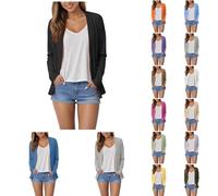 Generisch Dünne Strickjacke Damen Kurz Casual Leichte Cardigan Jacke Langarm Einfarbig Open Front Mantel Jacket Elegante Strickjacken für Damen Lässige Leichter Offene Vorderseite Freizeitjacke