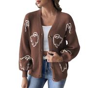 Generisch DüNne Strickjacke Damen Strickjacke Mit Knopfleiste Und Halloween Motiv Und Cartoon Jacquard Muster Lockere Passform LäSsige Strickoberbekleidung FüR Den Herbst