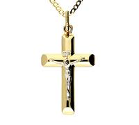 generisch Echter 585 Gold ANHÄNGER KREUZ mit KORPUS Gelb-Weißgold 14 Karat 4cm*2cm, Etui