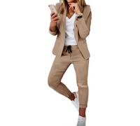 Generisch Elegant Business Anzug Set Hosenanzug Blazer Zweiteiliger Anzug Langarm Anzugjacke Slim Set Einfarbig gestreiftes Quadrat Damenanzug 2 Stück Hosenanzug Damen