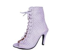 Generisch Elegante atmungsaktive Ankle-Boots mit hohem Absatz Mesh-Spitze offener Zehenpartie - ideal zum Tanzen für Damen (Purple, 35)