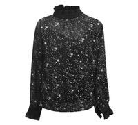 Generisch Elegante Bluse mit Sternendesign transparentem Rüschenkragen für lässige sowie Festliche Anlässe im Alltag (Black, S)