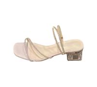 Generisch Elegante Kristall-Sandalen im französischen Stil, flache Sandalen mit Flair und vielseitigen Tragemöglichkeiten (Beige, 37)