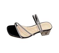 Generisch Elegante Kristall-Sandalen im französischen Stil, flache Sandalen mit Flair und vielseitigen Tragemöglichkeiten (Black, 37)