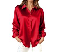 Generisch Elegante Satinbluse Langarm für Damen im klassischen Oversized Stil mit Knopfleiste, Business Casual Oberteil festlich für Karneval Events und Büro