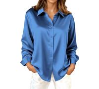 Generisch Elegante Satinbluse Langarm für Damen im klassischen Oversized Stil mit Knopfleiste, Business Casual Oberteil festlich für Karneval Events und Büro