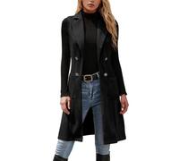 Generisch Elegante Wildlederweste, Langer Oberbekleidungsmantel für einen Retro- und Slim-Fit-Cardigan-Stil mit offener Vorderseite (Black, XL)