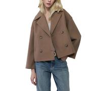 Generisch Eleganter kurzer Trenchcoat aus Wollmischung für Damen - Zweireihige kurze Cabanjacke mit Reverskragen