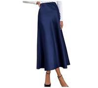 Generisch Eleganter Rock mit hoher Taille für Damen solides Satinkleid eleganter Rock mit elastischer Taille 2025 (Navy L)