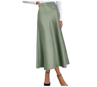 Generisch Eleganter Rock mit hoher Taille für Damen solides Satinkleid eleganter Rock mit elastischer Taille 2025 (Light Green L)