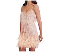 Generisch Elegantes Damen Abendkleid mit tiefem V-Ausschnitt verführerischer Sling-Design für Festliche Anlässe (Beige, XXL)