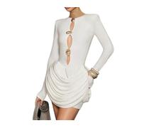 Generisch Elegantes figurbetontes Minikleid mit Rüschen und Langen Ärmeln Rundhalsausschnitt Cut-Out vorne Raffungen und Party-/Club-Kleid für Damen