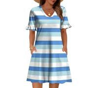 Generisch Elegantes Sommerkleid Damen Kleid Midi Damen Hemdblusenkleid Strandkleider Wickelkleider Freizeitkleider Sommer Blumenkleid Midikleid Elegant Hemdkleid Shirtkleider