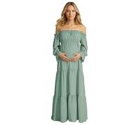 Generisch Elegantes Umstandskleid im Boho-Stil mit Langen Ärmeln gestufter Saum hoher für besondere Anlässe (Light Green, XL)