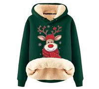 Generisch Elfen Kostüm Damen Weihnachten Teddyfleece Gefütterte Weihnachts Hoodie Jacke Weihnachtsfrau Sweatshirt Elch Tannenbaum Fleece Sweatjacke Oversize Langarm Hoodies Kapuzenjacke, Grün, L