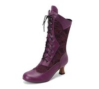 Generisch Europäischer amerikanischer Außenhandel Winter Lolita Damenstiefel mit Spitzenbogen, Blattspitze, mittelhoher Absatz, mittelhoher Schaft, Stiefel mit mittlerem Schaft (Purple, 40)