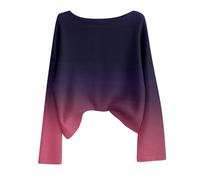 Generisch Farbverlauf Strickpullover Damen Langarm mit Weitem Casual Fit für Winter Bequem Weich (Navy, XL)