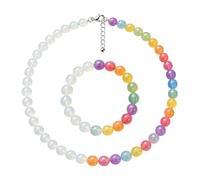 Generisch Farbwechsel Perlen Set Halskette Armband Sonnenlicht UV Regenbogen Schmuck Damen Perlenarmband Perlenkette Boho Sommer Festival Geschenk (A, 35)