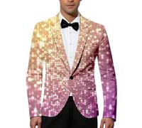 Generisch Fasching Kostüm Herren Anzugjacken Freizeit Sakko Fastnacht Modern EIN Knopf Sportlich Blazer Jackett Regular Fit Anzugjacke Business Jacke Männer 20er Jahre Glitzer Smokingjacke, Rosa, XXL
