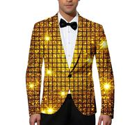 Generisch Faschingsanzug Herren Smokingjacken Freizeit Sakko Fastnacht Leichte 1 Knöpfe Sportlich Stretch Anzugjacke Slim Fit Business Jackett Blazer 70er Jahre Glitzer Festlich Kostüm, Gold, XXL