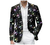Generisch Faschingskostüme Herren Sakko Blazer Karneval Casual Leichtgewicht Jacke EIN Knopf Business Slim Fit Freizeit Jackett Anzugjacke Männer 90er Jahre Glitzer Urlaub Smokingjacke, Schwarz, S