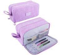 Generisch Federmäppchen aus Cord-Stoff Federtaschen Mäppchen mit 3 Fächer Schulmäppchen Große Kapazität Stiftetasche Pencil Case für Jungen Mädchen Teenager, für Schule Büro (Violett)