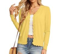 Generisch Feinstrick Cardigan Für Damen, Kurzer Strickpullover, Sommer Bolerojacke Mit Knöpfen, Einfarbiger Strick Cardigan, Pullover Mit Offener Vorderseite Für Frühling Und Herbst, Gelb, XXS