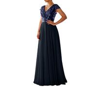 Generisch Festliche Kleider Für Hochzeit Damen Abendkleid Für Frühling/Ärmellos V-Ausschnitt Pailletten Chiffon Gespleißt Hochzeitskleider