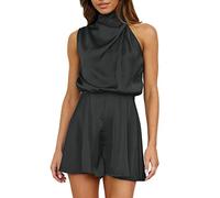 Generisch Festlicher Jumpsuit Damen - Damen Jumpsuit mit Stehkragen ärmelloses Satin-Design elastischer Bund Kurze Beinlänge für Eleganz