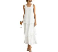 Generisch Festliches Damenkleid Elegant, Ärmelloses Chiffon Maxikleid mit Lagenlook und Rundhals, Cocktailkleid für Hochzeit Gast Abendfeier Sommer Party