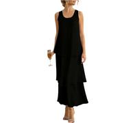 Generisch Festliches Damenkleid Elegant, Ärmelloses Chiffon Maxikleid mit Lagenlook und Rundhals, Cocktailkleid für Hochzeit Gast Abendfeier Sommer Party