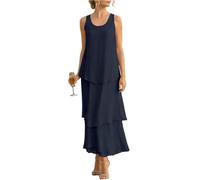 Generisch Festliches Damenkleid Elegant, Ärmelloses Chiffon Maxikleid mit Lagenlook und Rundhals, Cocktailkleid für Hochzeit Gast Abendfeier Sommer Party