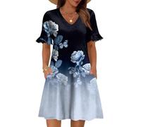 Generisch Festliches Sommerkleid Damen Neckholder Kleid Damen Hemdblusenkleid Sommer Strandkleid Lang Wickelkleid Sommer Freizeitkleider Blumenkleid Midikleid Hemdkleid Shirtkleider
