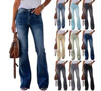Generisch Flared Jeans Flared Jeans Schlaghose Baggy High Waist Jeanshosen Weites Bein Stretch Jeanshose Boyfriend Wide Leg Hose Weite Locker Trachtenjeans Straight Hosen Große Größen Damenjeans